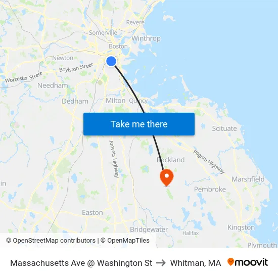 Massachusetts Ave @ Washington St to Whitman, MA map