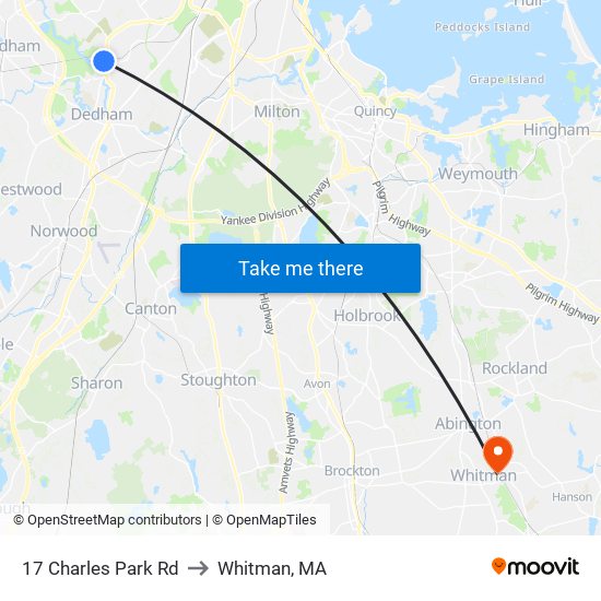 17 Charles Park Rd to Whitman, MA map
