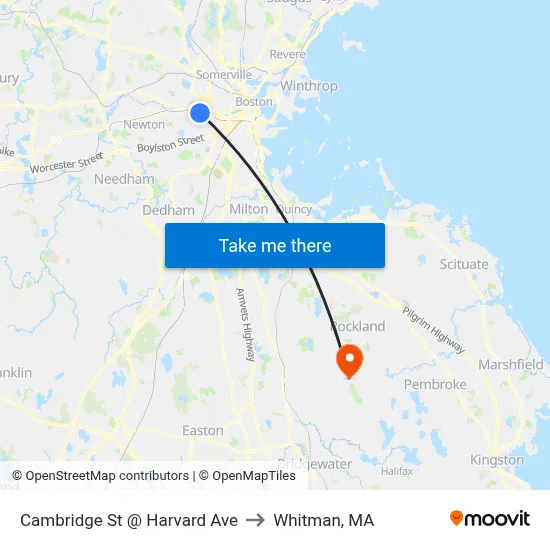 Cambridge St @ Harvard Ave to Whitman, MA map