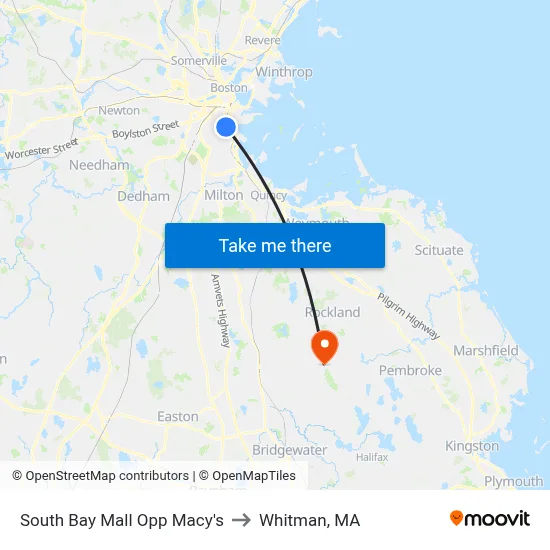 South Bay Mall Opp Macy's to Whitman, MA map