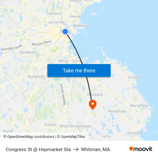 Congress St @ Haymarket Sta to Whitman, MA map