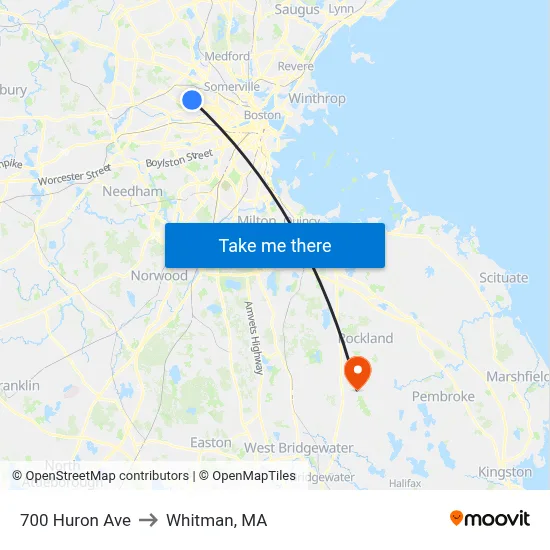 700 Huron Ave to Whitman, MA map