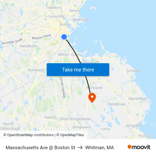 Massachusetts Ave @ Boston St to Whitman, MA map