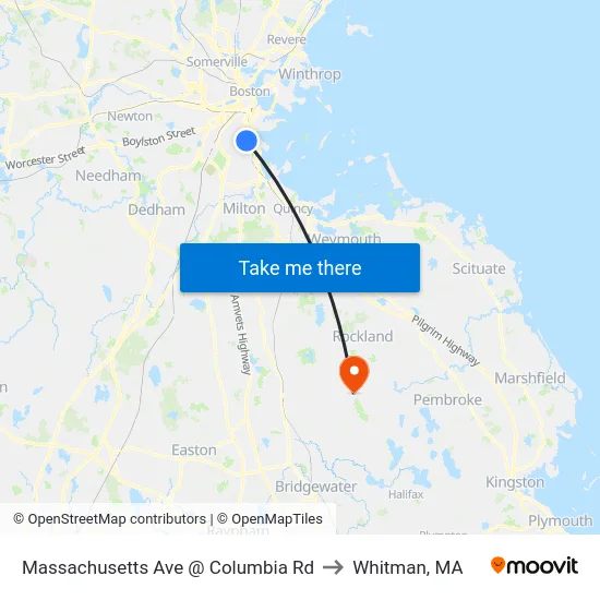 Massachusetts Ave @ Columbia Rd to Whitman, MA map