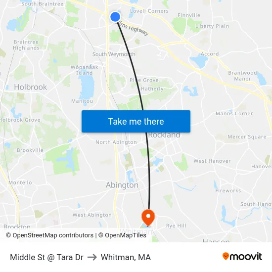 Middle St @ Tara Dr to Whitman, MA map