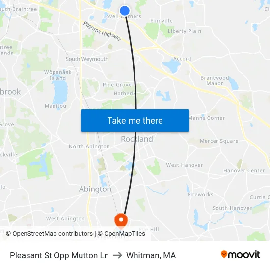 Pleasant St Opp Mutton Ln to Whitman, MA map