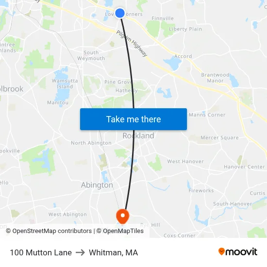 100 Mutton Lane to Whitman, MA map