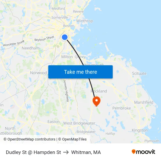 Dudley St @ Hampden St to Whitman, MA map