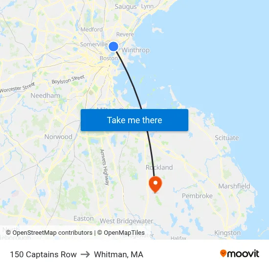 150 Captains Row to Whitman, MA map