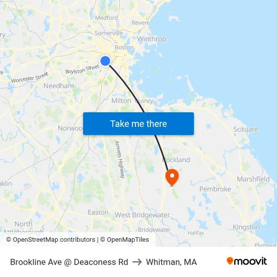 Brookline Ave @ Deaconess Rd to Whitman, MA map