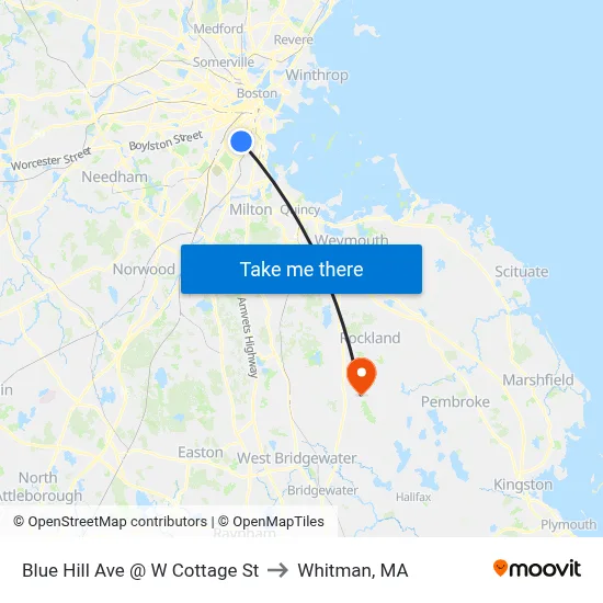 Blue Hill Ave @ W Cottage St to Whitman, MA map