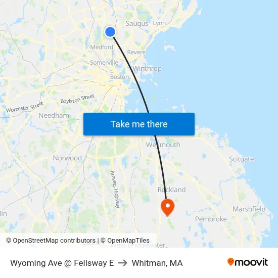 Wyoming Ave @ Fellsway E to Whitman, MA map