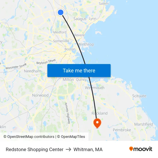 Redstone Shopping Center to Whitman, MA map
