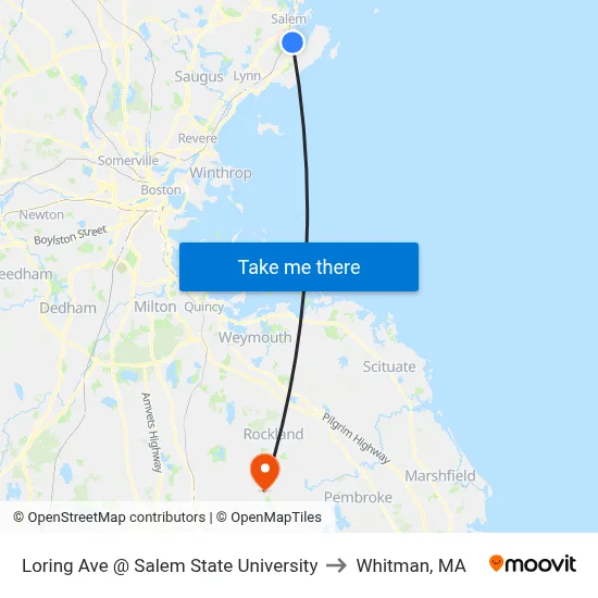 Loring Ave @ Salem State University to Whitman, MA map