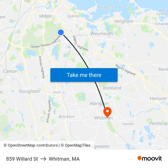 859 Willard St to Whitman, MA map