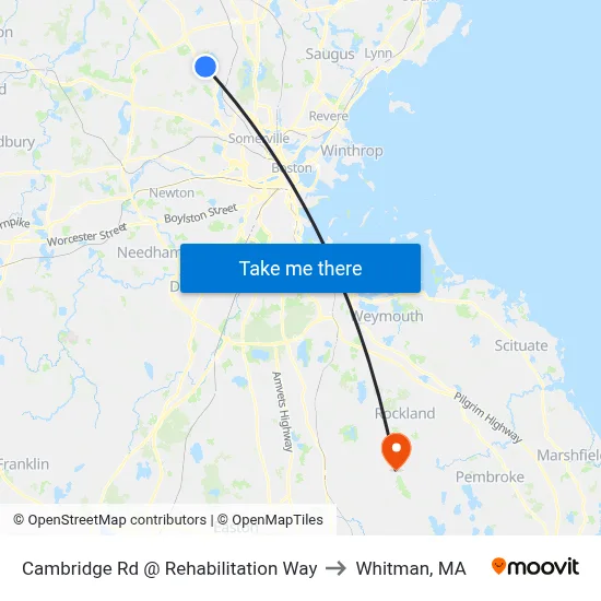 Cambridge Rd @ Rehabilitation Way to Whitman, MA map