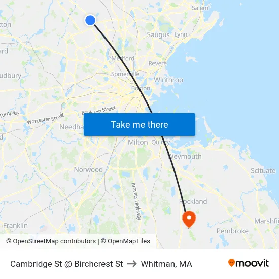 Cambridge St @ Birchcrest St to Whitman, MA map