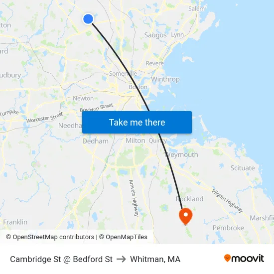 Cambridge St @ Bedford St to Whitman, MA map