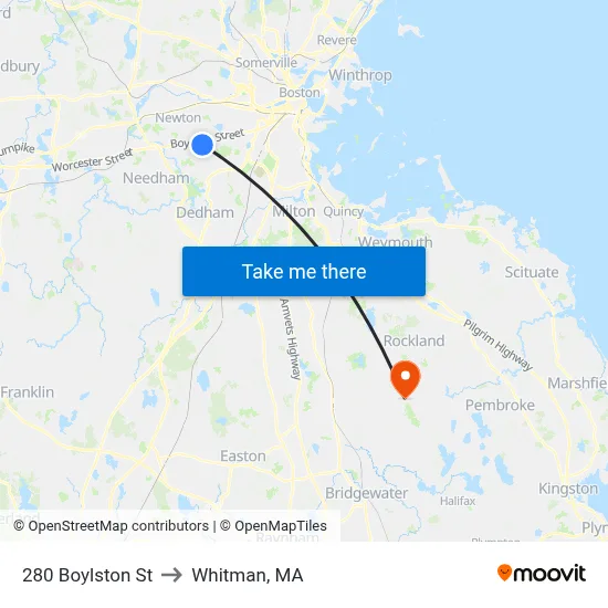 280 Boylston St to Whitman, MA map