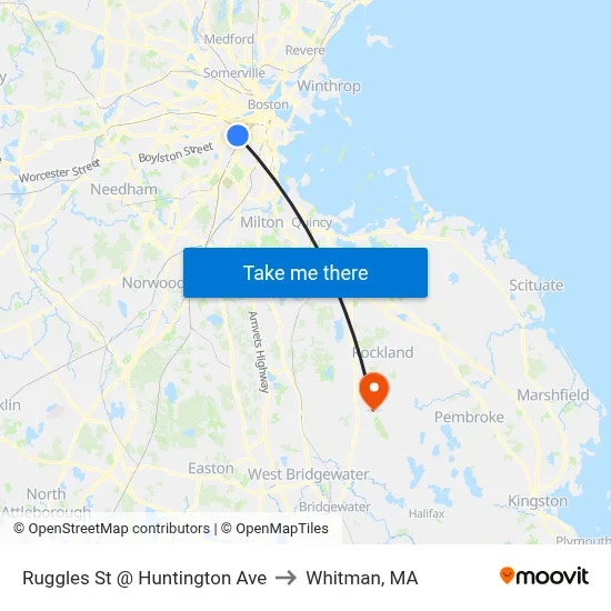 Ruggles St @ Huntington Ave to Whitman, MA map