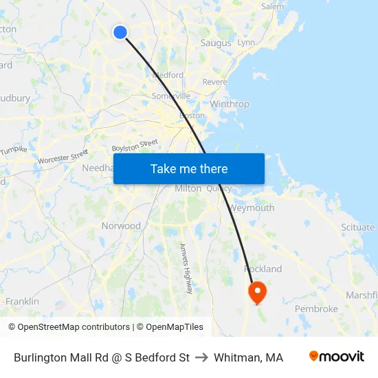Burlington Mall Rd @ S Bedford St to Whitman, MA map