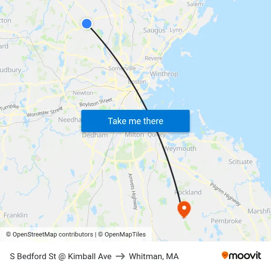 S Bedford St @ Kimball Ave to Whitman, MA map