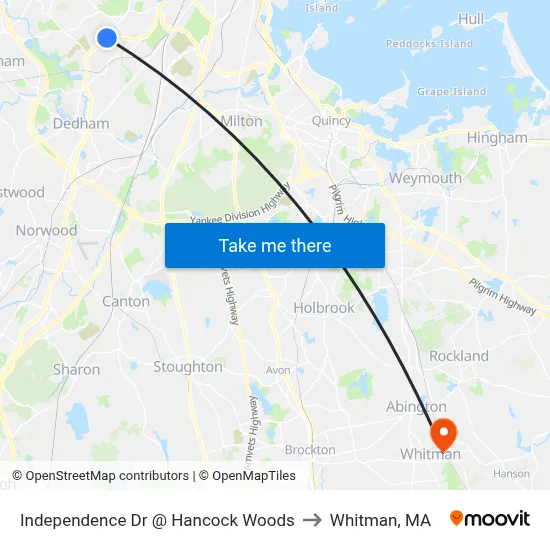 Independence Dr @ Hancock Woods to Whitman, MA map