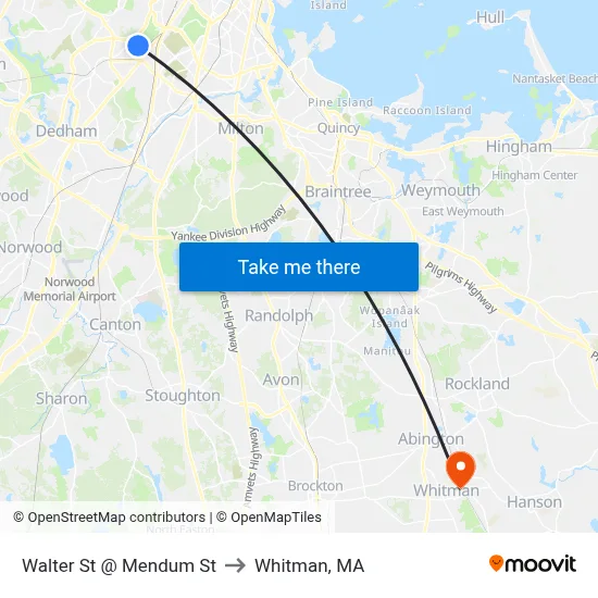 Walter St @ Mendum St to Whitman, MA map