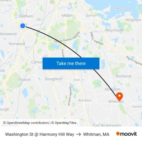 Washington St @ Harmony Hill Way to Whitman, MA map