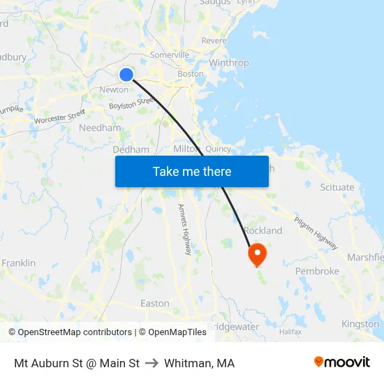 Mt Auburn St @ Main St to Whitman, MA map