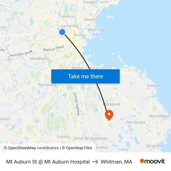 Mt Auburn St @ Mt Auburn Hospital to Whitman, MA map