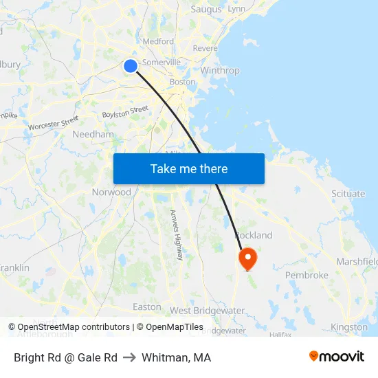 Bright Rd @ Gale Rd to Whitman, MA map