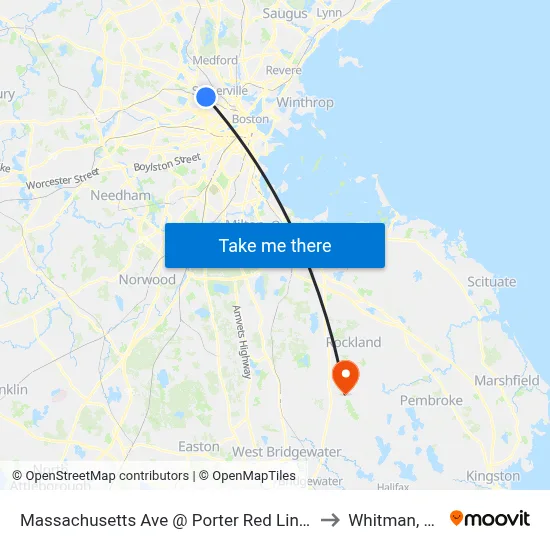 Massachusetts Ave @ Porter Red Line Sta to Whitman, MA map