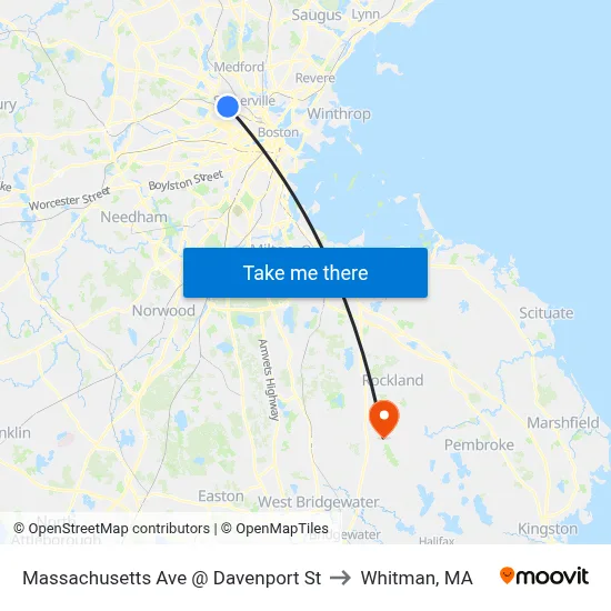 Massachusetts Ave @ Davenport St to Whitman, MA map