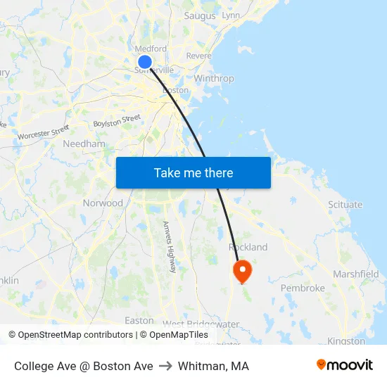 College Ave @ Boston Ave to Whitman, MA map