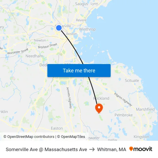 Somerville Ave @ Massachusetts Ave to Whitman, MA map
