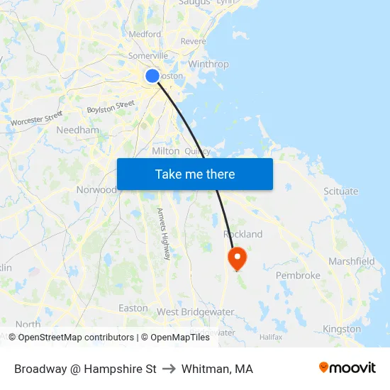 Broadway @ Hampshire St to Whitman, MA map