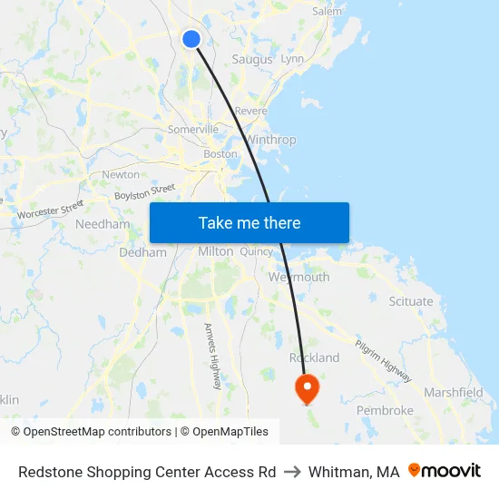 Redstone Shopping Center Access Rd to Whitman, MA map