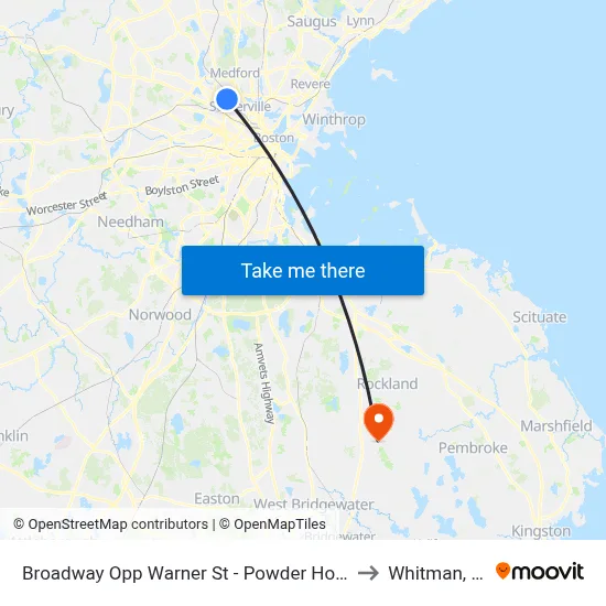 Broadway Opp Warner St - Powder House Sq to Whitman, MA map