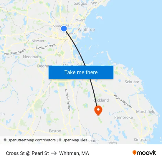 Cross St @ Pearl St to Whitman, MA map