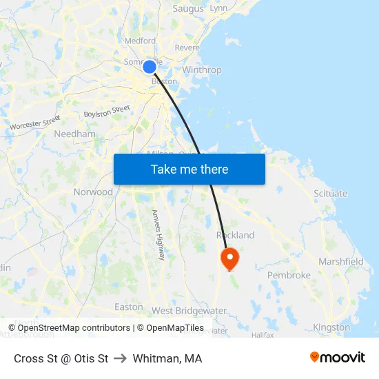 Cross St @ Otis St to Whitman, MA map