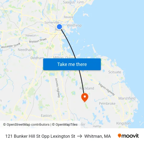 121 Bunker Hill St Opp Lexington St to Whitman, MA map