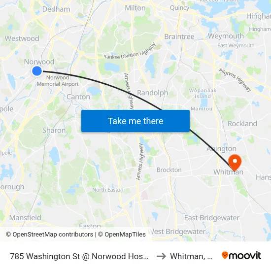 785 Washington St @ Norwood Hospital to Whitman, MA map