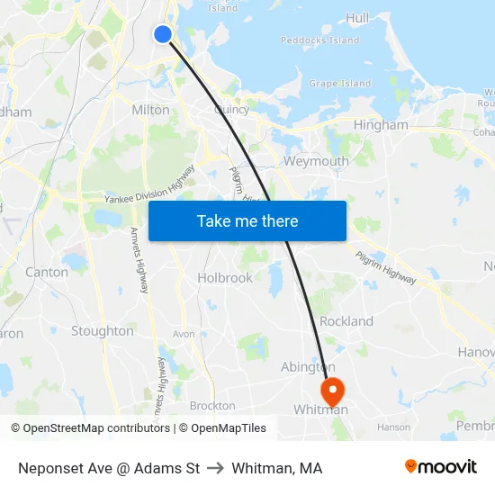 Neponset Ave @ Adams St to Whitman, MA map