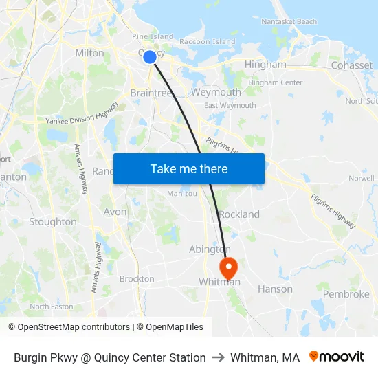 Burgin Pkwy @ Quincy Center Station to Whitman, MA map