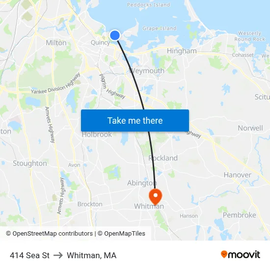 414 Sea St to Whitman, MA map