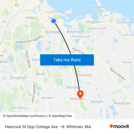 Hancock St Opp Cottage Ave to Whitman, MA map