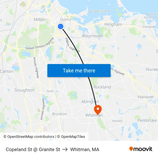 Copeland St @ Granite St to Whitman, MA map