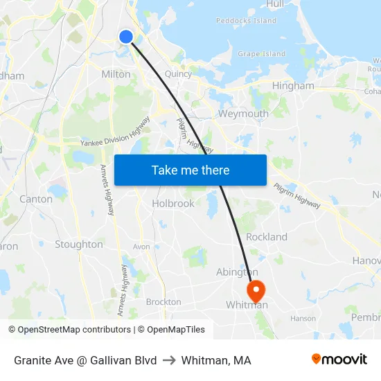 Granite Ave @ Gallivan Blvd to Whitman, MA map