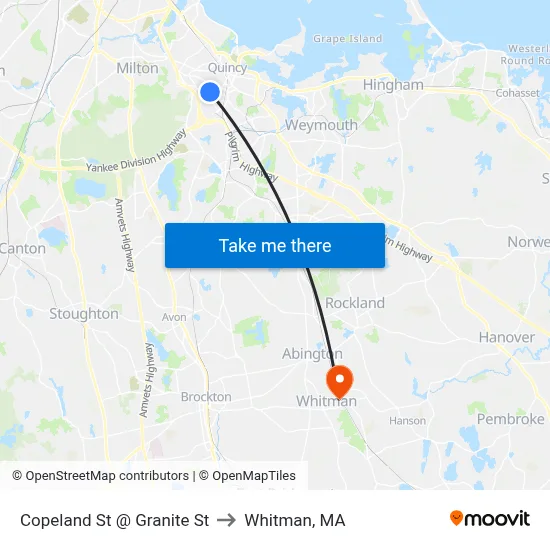 Copeland St @ Granite St to Whitman, MA map